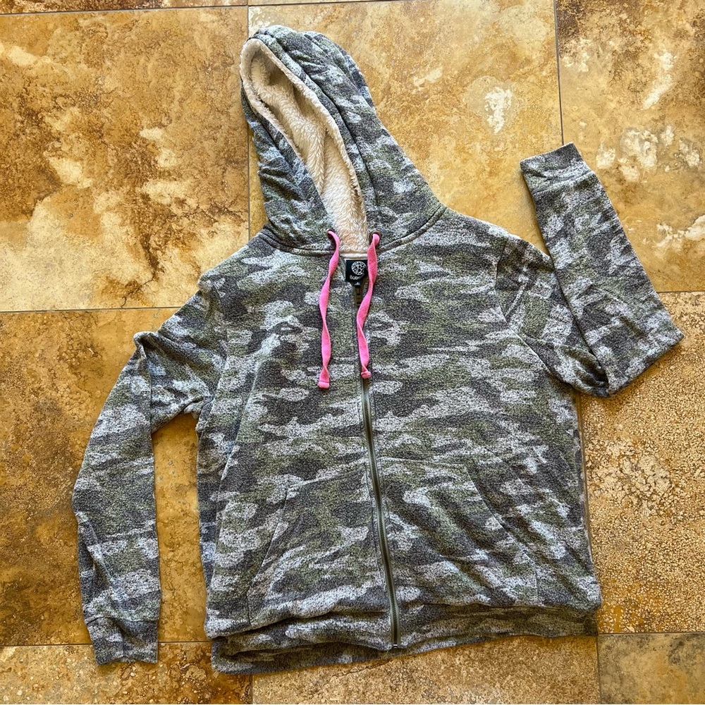 Bobeau Full Zip Camo Sweatshirt Hoodie With Soft Fleece